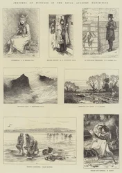 Schetsen van schilderijen in de Royal Academy tentoonstelling